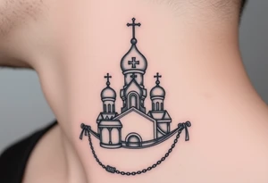 russian orthodox thurible chains with incense burning outside a russian orthodox domes church tattoo idea