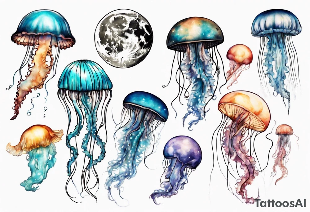 jellyfish going into the moon tattoo idea