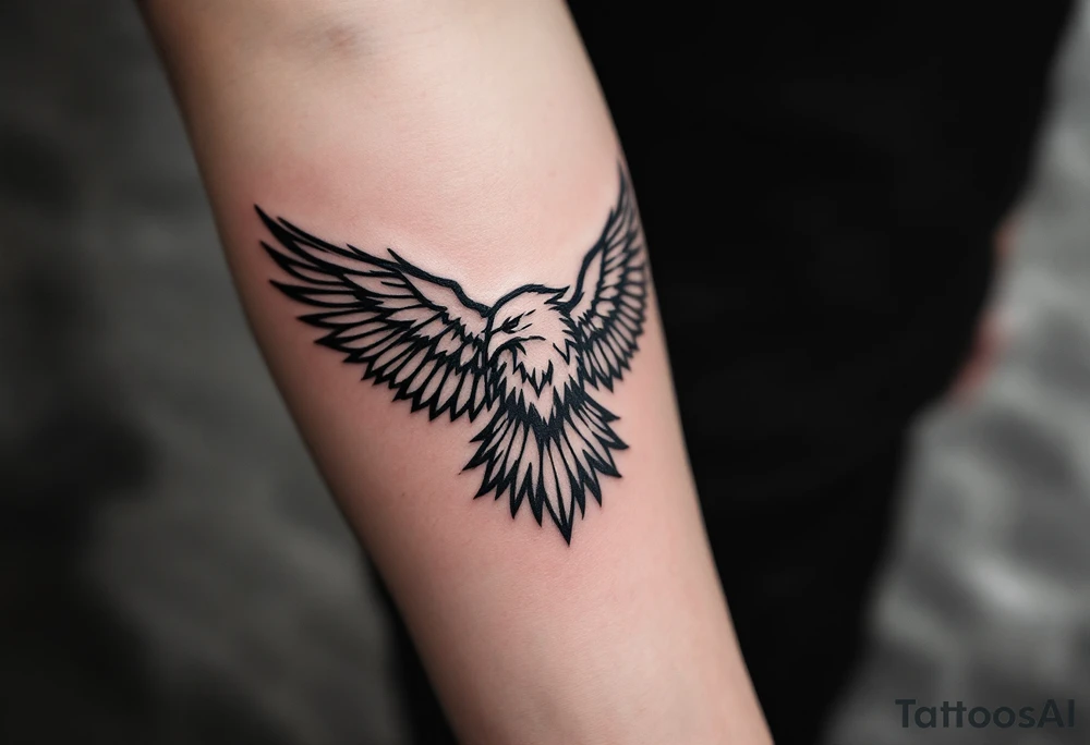 A simple yet elegant black line-art eagle, with sharp and clean strokes, giving it a modern and sleek tattoo look. tattoo idea