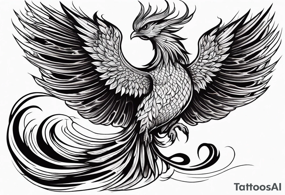 Powerful phoenix rising from the ashes of hell being its past of sin and addiction, being reborn. tattoo idea