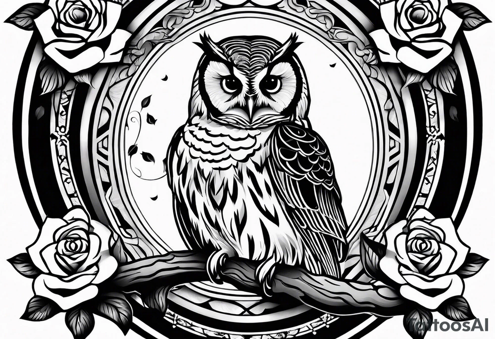 Barred owl with a single rose tattoo idea