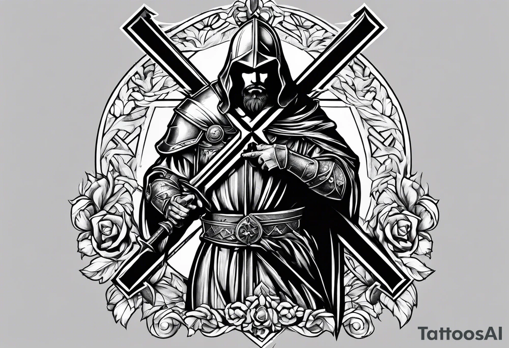 Christisn knight holding the cross of jesus tattoo idea