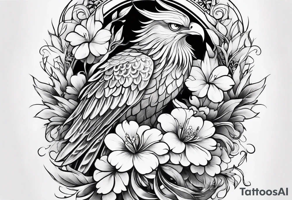 Half sleeve on under arm, with phoenix and flowers tattoo idea