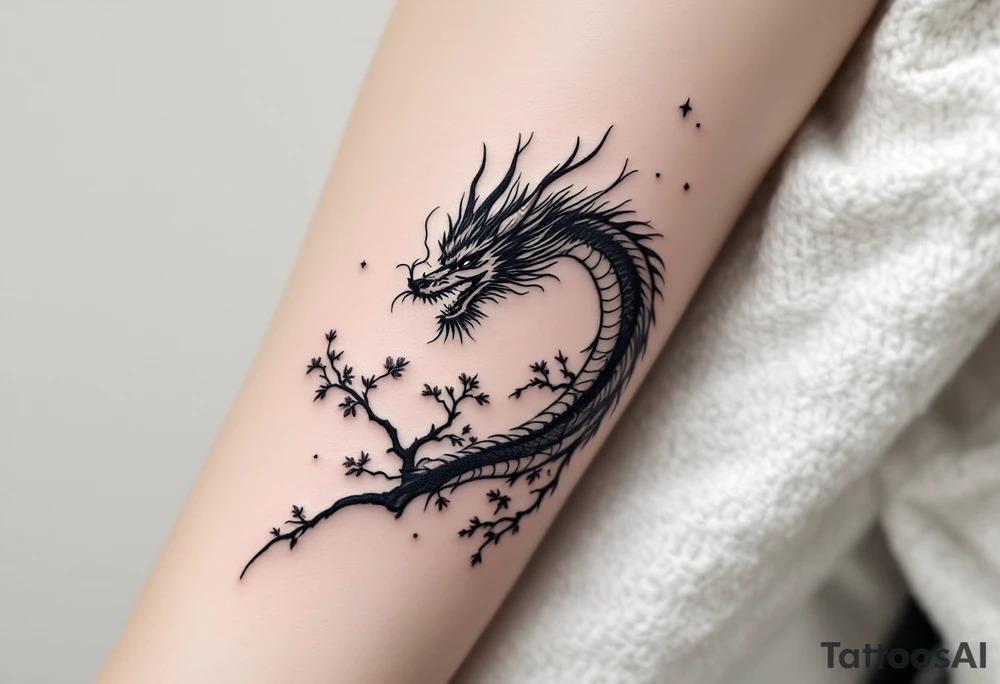 dragon japanese style sakura trees tattoo idea