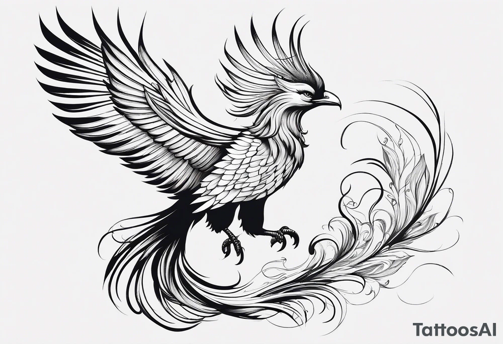 minimalist pheonix with long tail curling tattoo idea