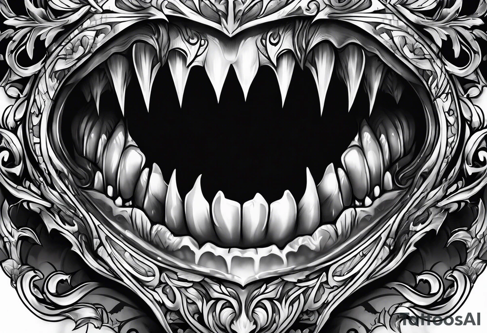 Bondage vampire teeth tattoo idea