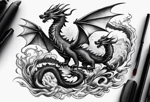 Family of five flying dragons tattoo idea