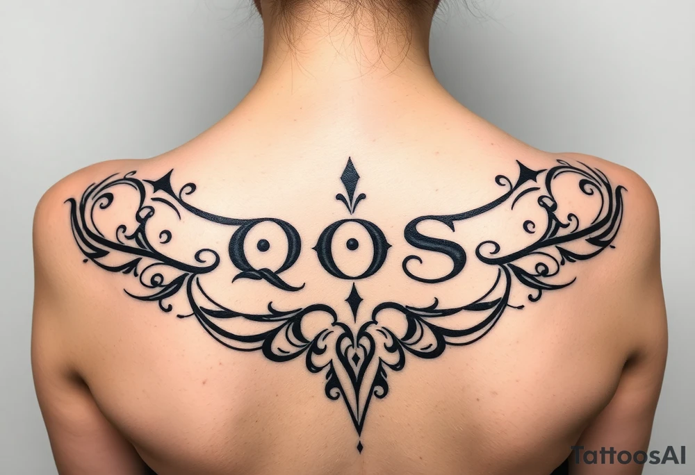 text reading "QOS" across a womb tattoo tattoo idea