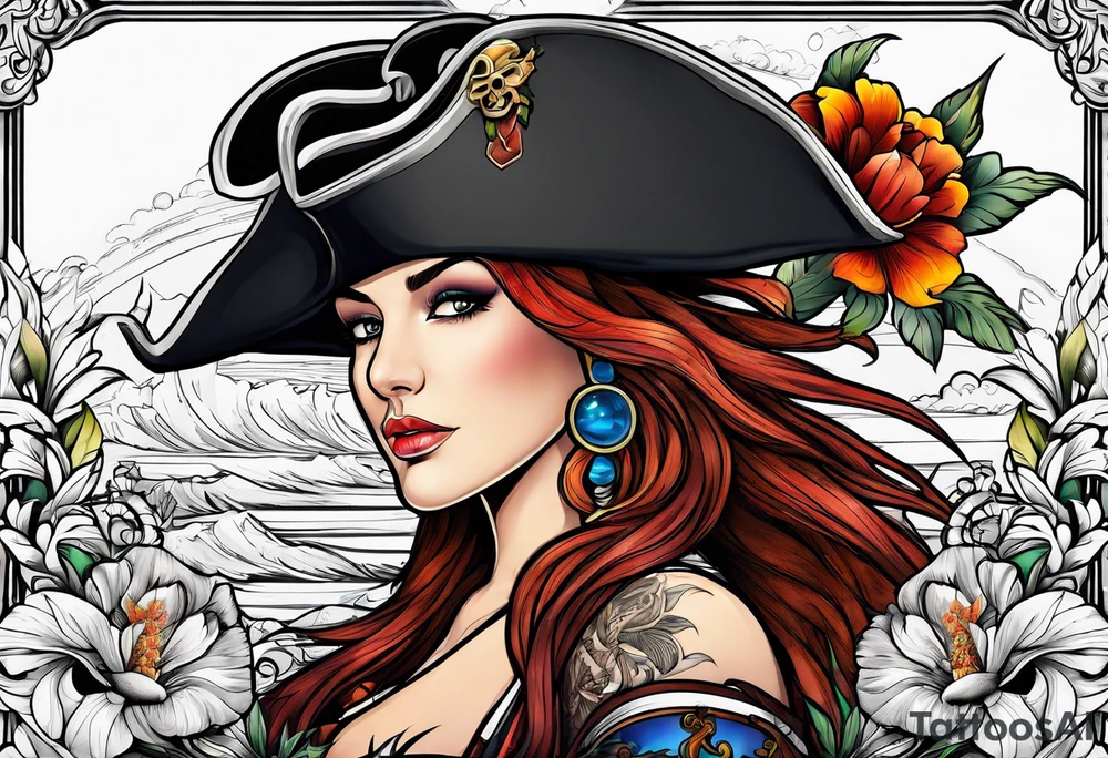 Ship pirate, flower, animal tattoo idea