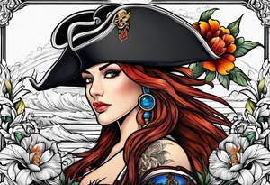 Ship pirate, flower, animal tattoo idea