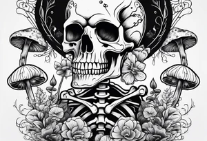 skeleton with mushrooms growing out of it tattoo idea
