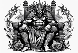 Angry demon ninja sitting on his throne tattoo idea