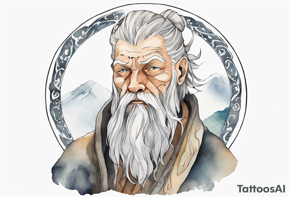 a solitary Norse man with a grey beard tattoo idea