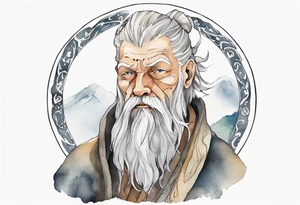 a solitary Norse man with a grey beard tattoo idea