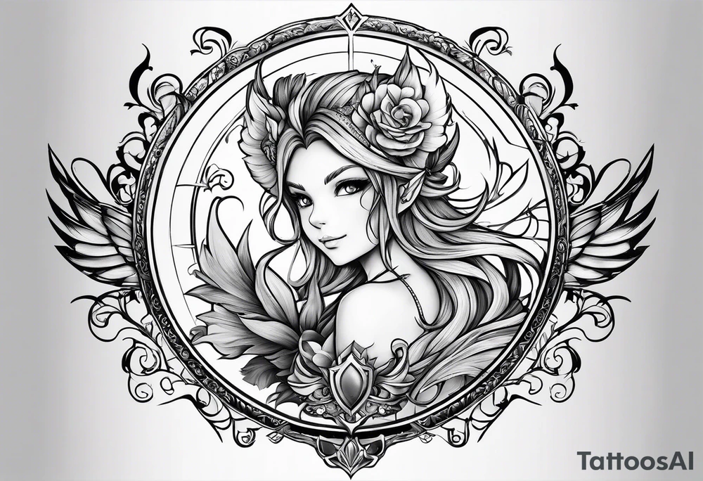 A fairy with a tail inspired by the logo of the show called Fairy Tail in a fetal position tattoo idea