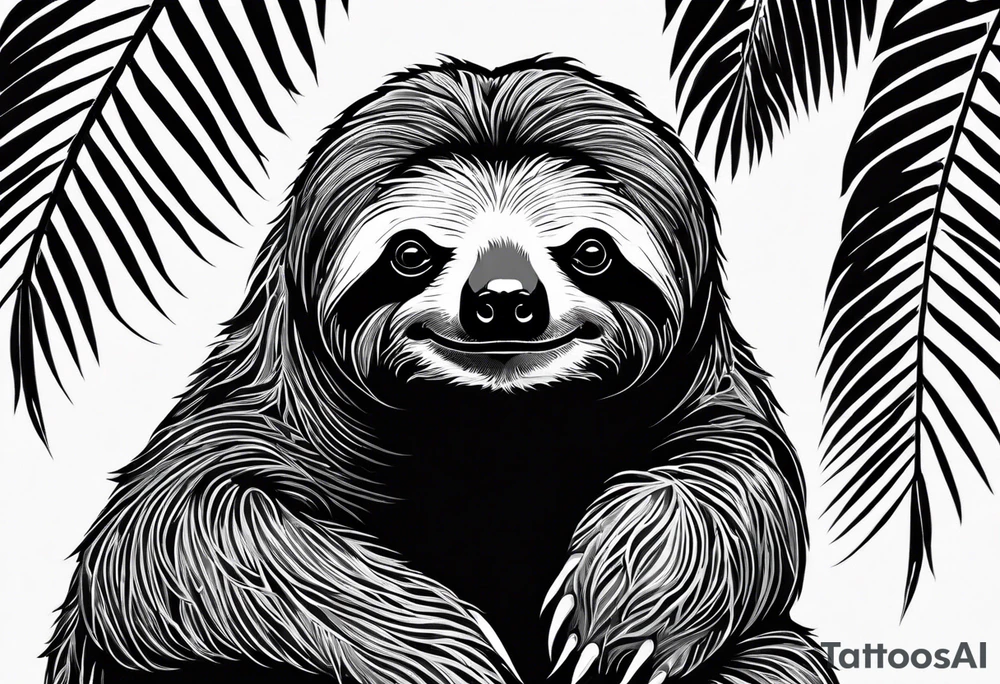 Sloth under palm tattoo idea