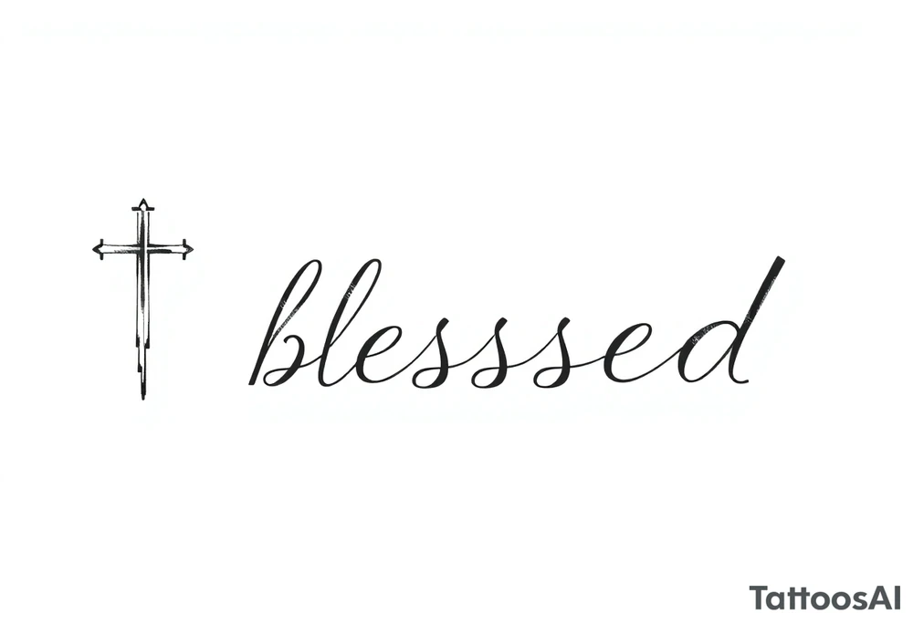 The word blessed is acrostic and on the left there is a cross and the right a music note tattoo idea