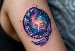 The hooked tail of Scorpius with amethyst hues as it circles the heart of the Milky Way along Scorpius star constellation tattoo idea