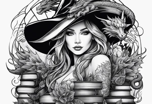 Witch surrounded by books and dragon tattoo idea