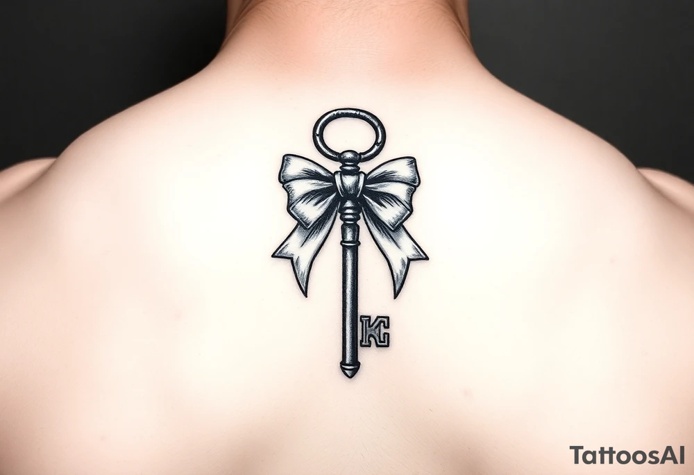 antique brass key with delicate bow tattoo idea