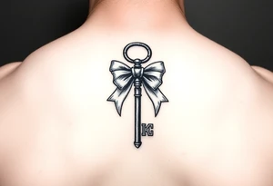 antique brass key with delicate bow tattoo idea