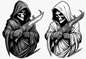 grim reaper with sword and pistol tattoo idea