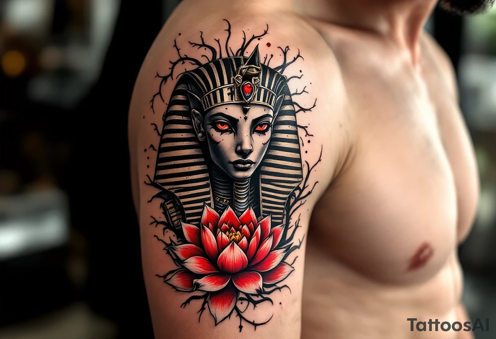 egyptian animal and lotus (make red and black) tattoo idea