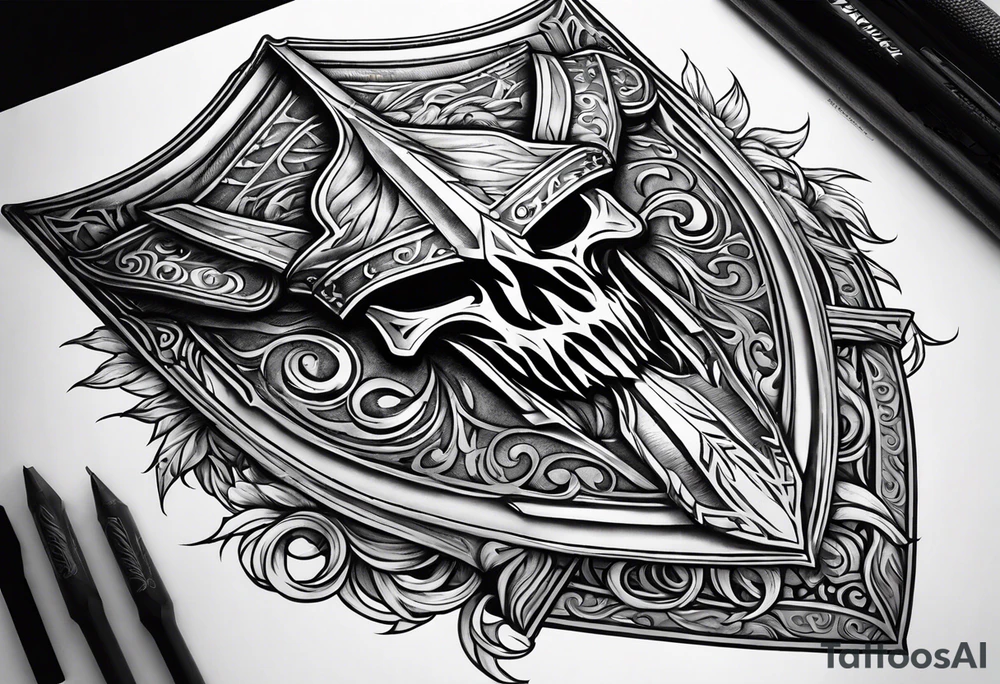 Valhalla shield fire sword tattoo idea