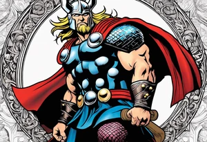 The Mighty Thor from comics in the 70's with a vignette in the background tattoo idea