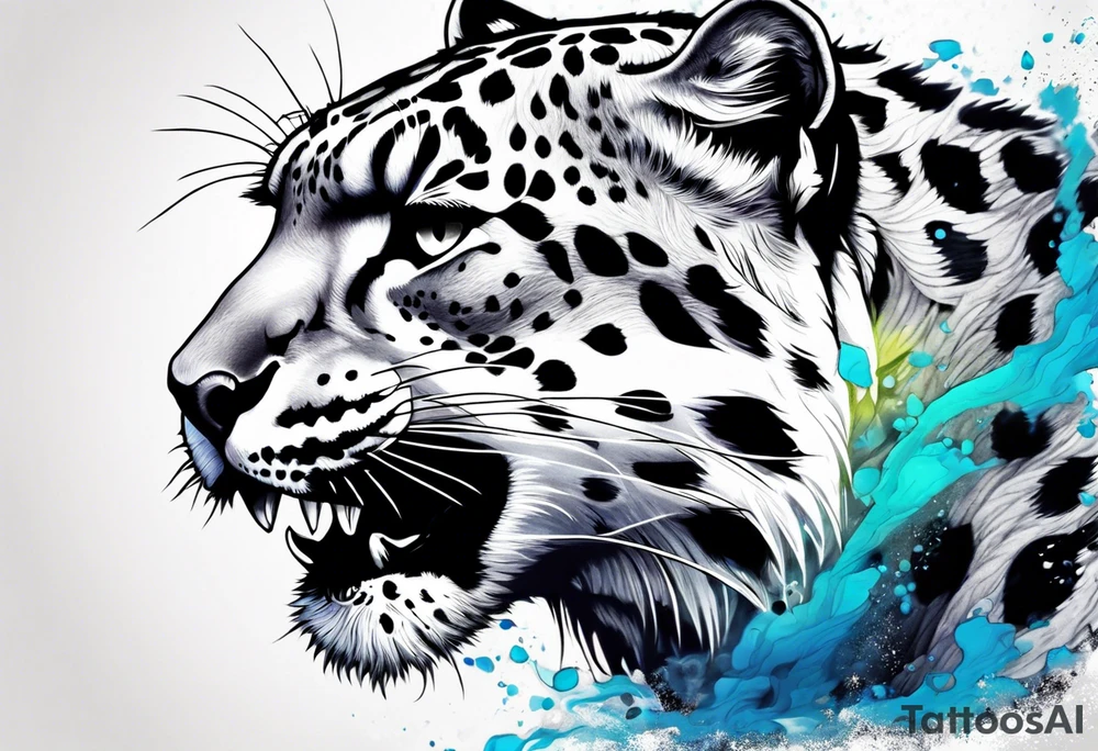 Angry snow leopard tattoo idea