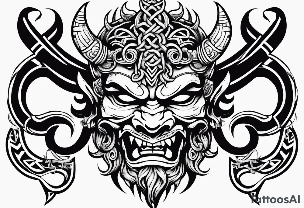 Oni mask in celtic style tattoo idea