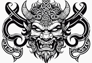 Oni mask in celtic style tattoo idea