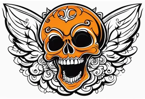 Angel skull laughing black and orange tattoo idea