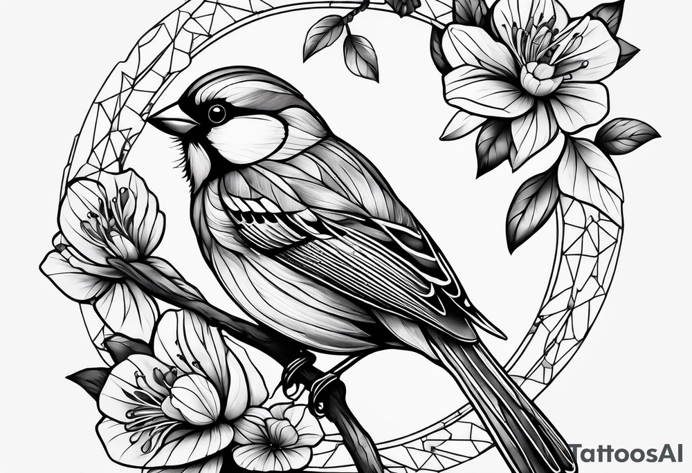 Detailed fine line sparrow tattoo tattoo idea