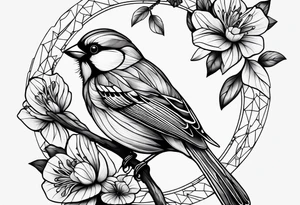 Detailed fine line sparrow tattoo tattoo idea