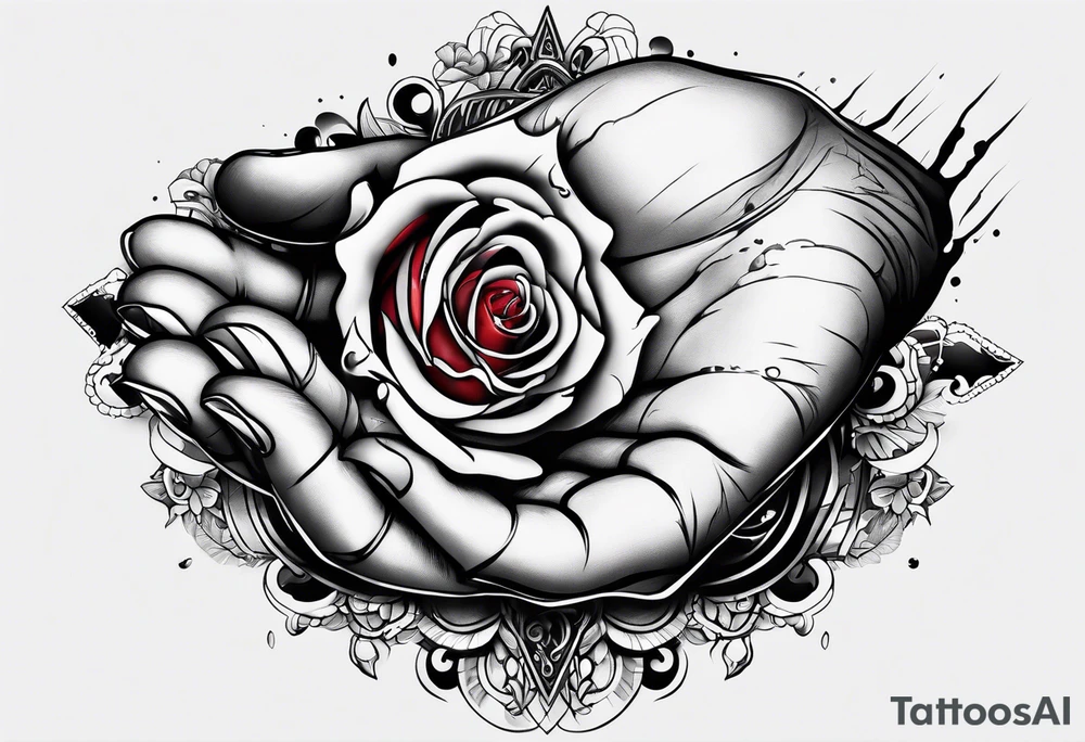 human hand with a bleeding hole through it tattoo idea