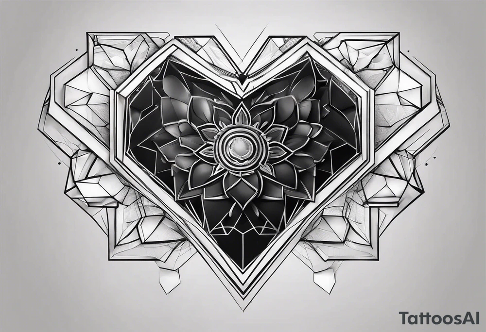 black hexagon heart with black background tattoo idea