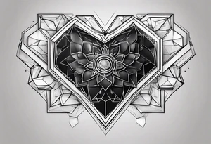 black hexagon heart with black background tattoo idea