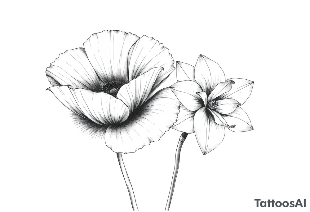 Large poppy flower next to a Narcissusflower tattoo idea