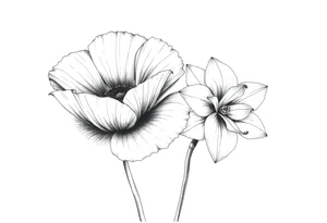 Large poppy flower next to a Narcissusflower tattoo idea