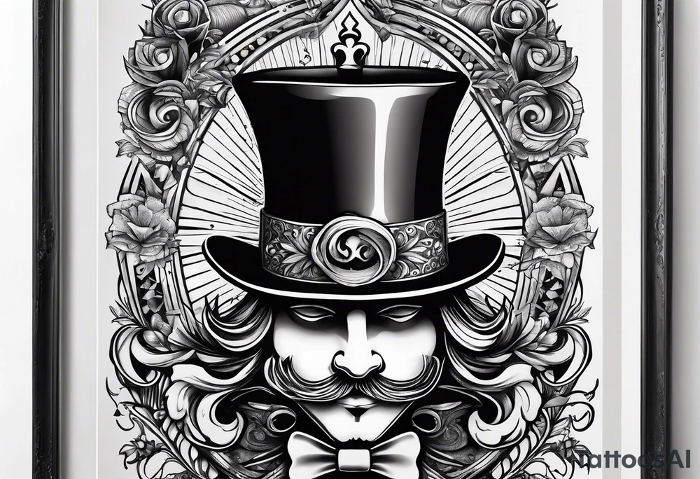 King of spades that says “we’re all mad here” with top hat tattoo idea