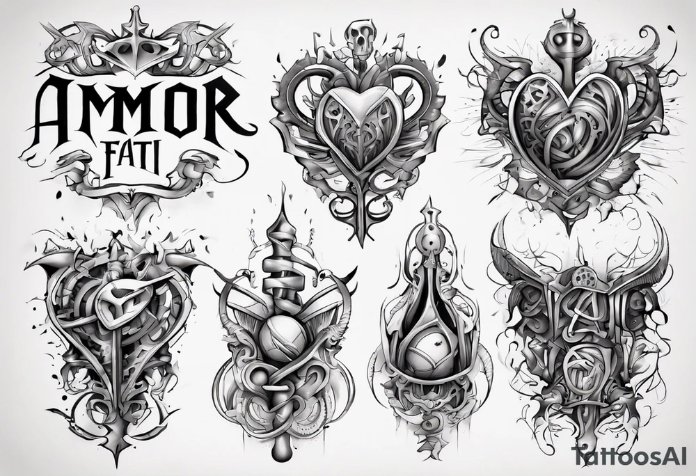 stylized text: "amor fati" tattoo idea