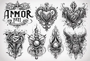 stylized text: "amor fati" tattoo idea