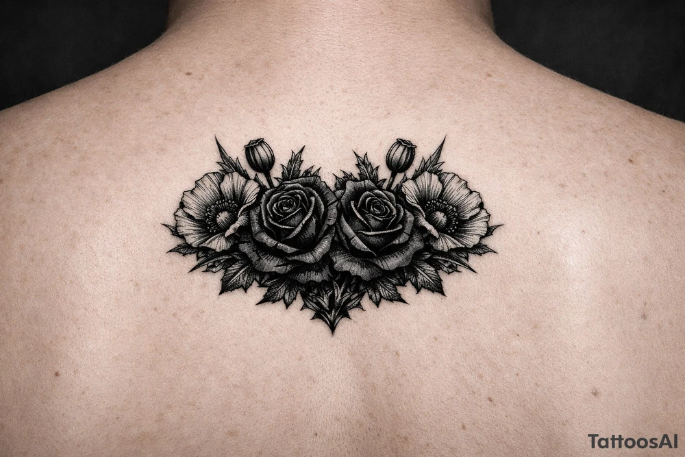 Black Roses and Poppies tattoo idea