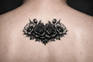 Black Roses and Poppies tattoo idea