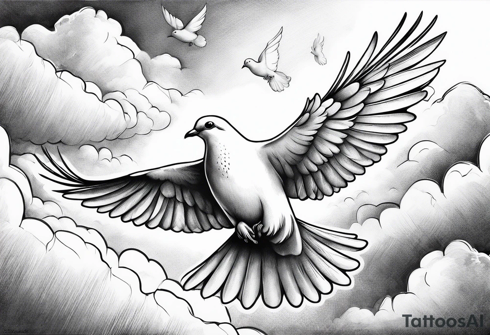 dove flying in clouds tattoo idea