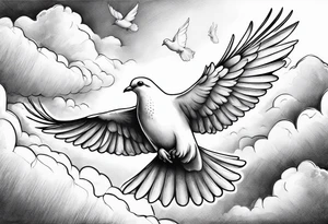 dove flying in clouds tattoo idea