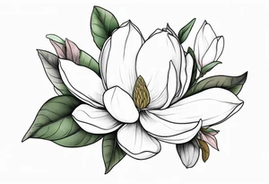 Magnolia with long stew, leaves and finelines around tattoo idea