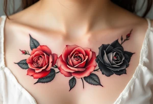 Black and red roses combo, where petals transition from deep black at the edges to red toward the center tattoo idea