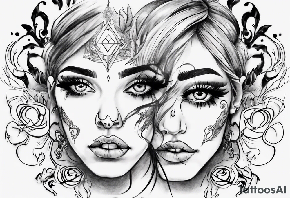 Woman's face with three eyes and a nose piercing tattoo idea